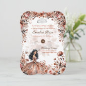 Invitation Robe rose or Quinceanera Roses floraux (Debout devant)