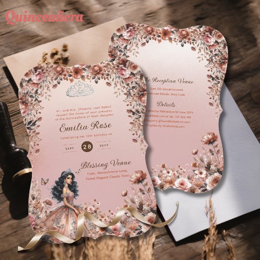 Invitation Robe rose or Quinceanera Roses floraux