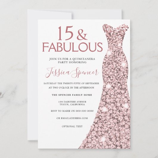 Invitation Robe rose Or Robe Quinceanera (Devant)