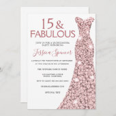 Invitation Robe rose Or Robe Quinceanera (Devant / Derrière)