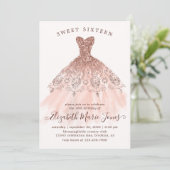 Invitation Robe rose or rose Douce 16ème Anniversaire Moderne (Debout devant)