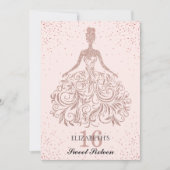 Invitation Robe rose or rose étincelle Douce 16e anniversaire (Devant)