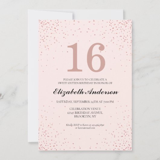 Invitation Robe rose or rose étincelle Douce 16e anniversaire (Dos)