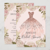 Invitation Robe rose or Rose floral Fête des mariées Invitati (Devant / Derrière)