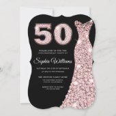 Invitation Robe rose or rose pâle noir 50e anniversaire (Devant)