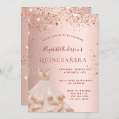 Invitation Robe rose or rose Quinceanera (Devant / Derrière)
