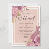 Invitation Robe rose pâle et Mariage floral (Devant)