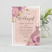Invitation Robe rose pâle et Mariage floral (Debout devant)