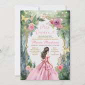 Invitation Robe rose pâle Floral Princess Gold Mis Quince (Devant)