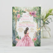 Invitation Robe rose pâle Floral Princess Gold Mis Quince (Debout devant)