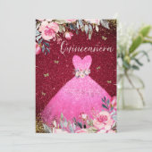 Invitation Robe rose pâle magique Quinceanera florale (Debout devant)