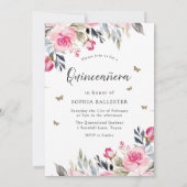 Invitation Robe rose pâle magique Quinceanera florale (Dos)