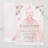 Invitation Robe rose pâle princesse florale Gown Quinceanera (Devant / Derrière)