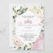 Invitation Robe rose Papillon Boho Floral Photo Quinceañera (Devant)