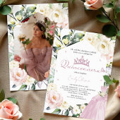 Invitation Robe rose Papillon Boho Floral Photo Quinceañera