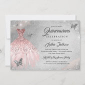 Invitation Robe rose papillon en argent étincelante Quinceane (Dos)