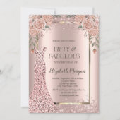 Invitation Robe Rose Parties scintillant or Fleurs Confetti 5 (Devant)