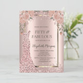 Invitation Robe Rose Parties scintillant or Fleurs Confetti 5 (Debout devant)