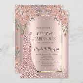 Invitation Robe Rose Parties scintillant or Fleurs Confetti 5 (Devant / Derrière)