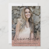 Invitation Robe rose Parties scintillant or photo QUINCEAÑERA (Devant)