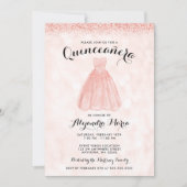 Invitation Robe rose Parties scintillant or Quinceanera Invit (Devant)