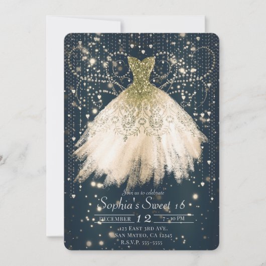 Invitation Robe Rose Peach Gold Parties scintillant Robe fonc (Devant)