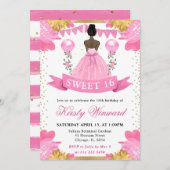 Invitation Robe rose Peau foncée Princesse Douce 16 (Devant / Derrière)