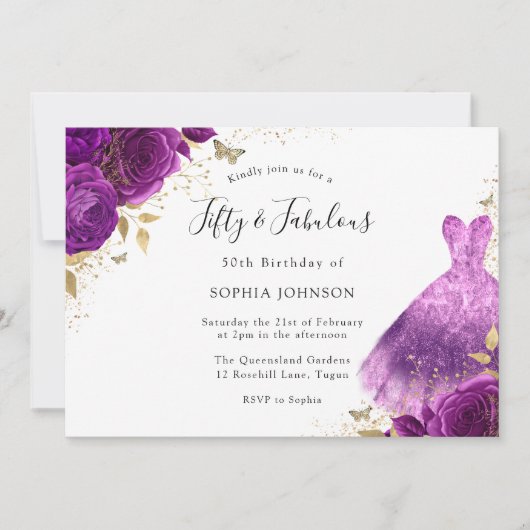 Invitation Robe rose pourpre Rose 50e fête d'anniversaire (Devant)