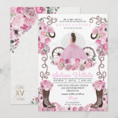 Invitation Robe Rose Princesse & Bottes Quinceañera (Devant / Derrière)