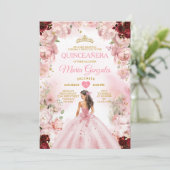 Invitation Robe rose princesse Bourgogne Floral Quinceañera (Debout devant)