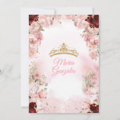 Invitation Robe rose princesse Bourgogne Floral Quinceañera (Dos)