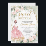 Invitation Robe rose princesse roses et or eucalyptus<br><div class="desc">Roses de robe rose princesse et sweet sixteen d'or eucalyptus invitation, Design bohème élégant, inspiré par les roses éternels - les pivoines - le symbole de l'amour, jardin fleuri luxuriant de pivoines roses rousses rousses et poussiéreuses, tissé dans la verdure d'eucalyptus frais et tissé autour du cadre oval d'or fax....</div>