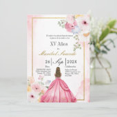 Invitation Robe rose quinceañera (Debout devant)