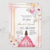 Invitation Robe rose quinceañera (Devant / Derrière)