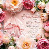 Invitation Robe rose Quinceanera Argent Floral