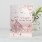 Invitation Robe Rose romantique or glitrobe roses Invitati (Debout devant)