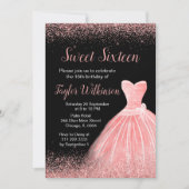 Invitation Robe rose rose Faux Parties scintillant Douce 16 A (Devant)