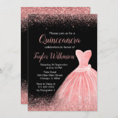 Invitation Robe rose rose Faux Parties scintillant Quinceaner (Devant / Derrière)