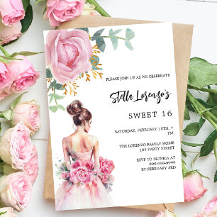 Invitation Robe rose rose floral Sweet 16