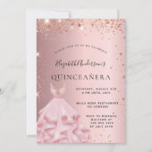 Invitation Robe rose rose rose pâle de Quinceanera parties sc (Devant)