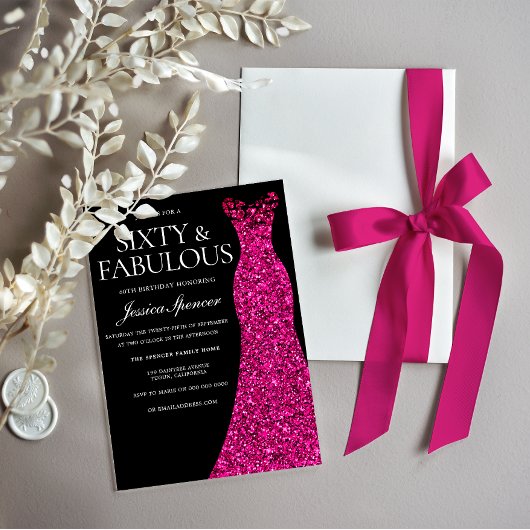 Invitation Robe rose Soixante et fabuleux Noir 60e anniversai