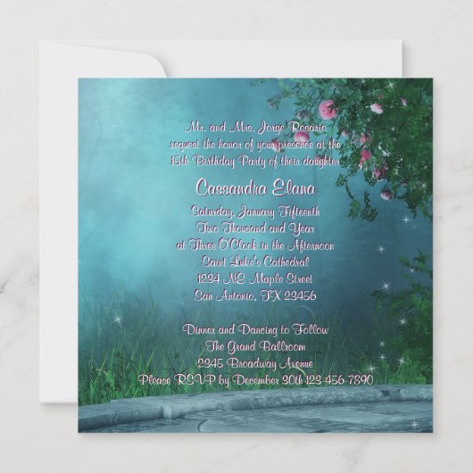 Invitation Robe rose Turquoise Roses rose Quinceanera (Dos)