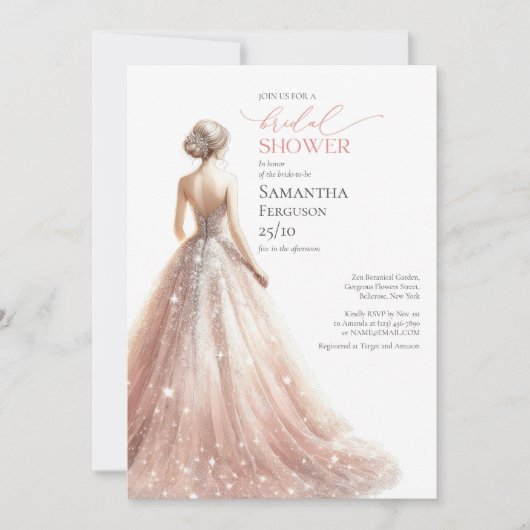 Invitation Robe rose vif classique lux mariage brillant (Devant)