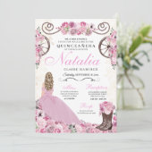 Invitation Robe rose vif Ranchero Princesse Quinceanera (Debout devant)
