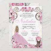 Invitation Robe rose vif Ranchero Princesse Quinceanera (Devant / Derrière)