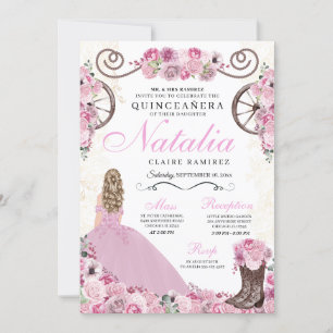 Invitation Robe rose vif Ranchero Princesse Quinceanera