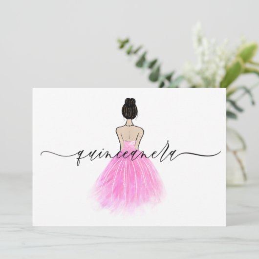 Invitation Robe rose vif Script Quinceanera Party (Debout devant)
