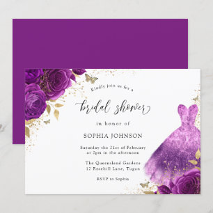 Invitation Robe Rose violet et or étincelante Fête des mariée