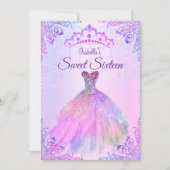 Invitation Robe rose violet lilas argent perle Sweet 16 (Devant)