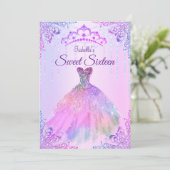 Invitation Robe rose violet lilas argent perle Sweet 16 (Debout devant)